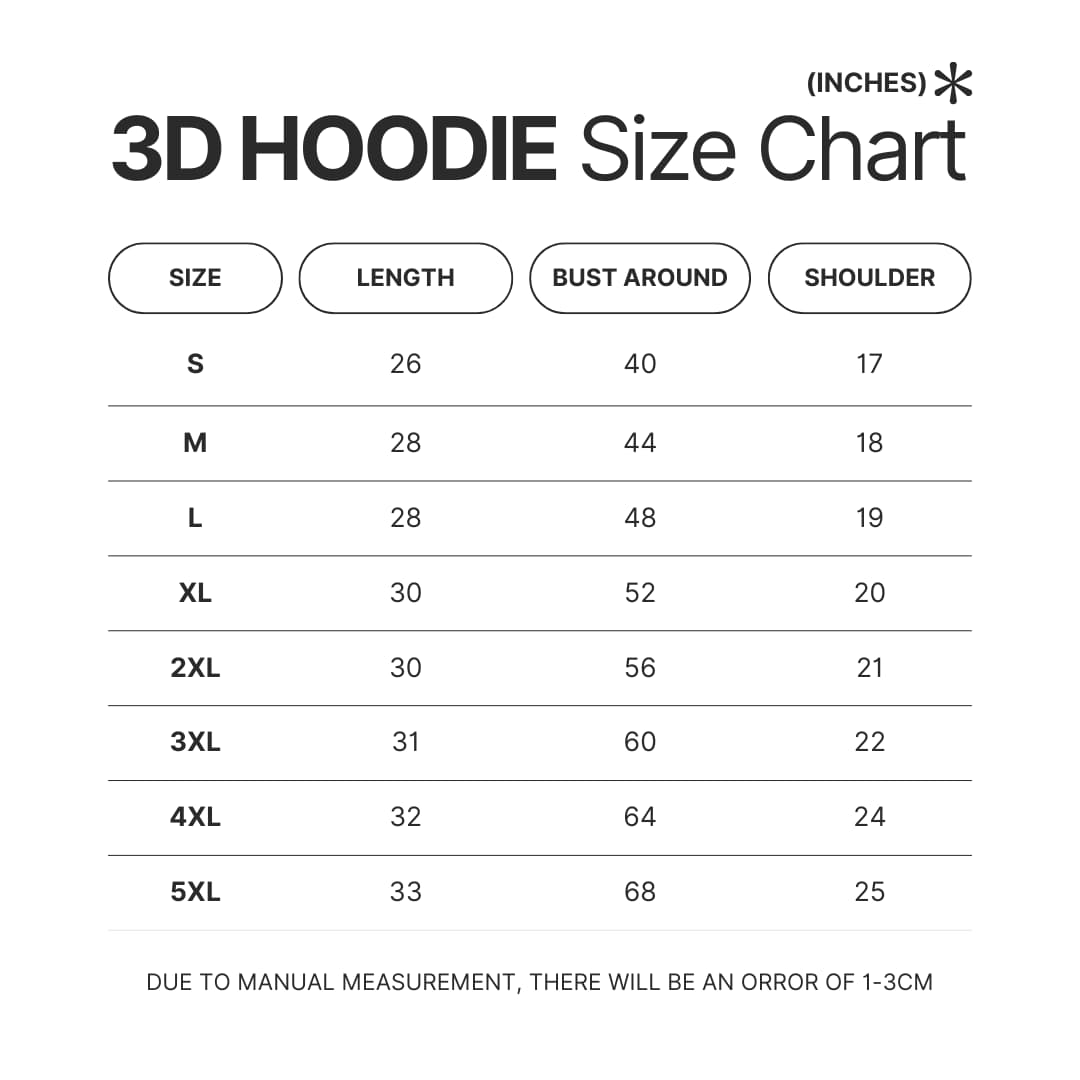 3D Hoodie Size Chart - Fullmetal Alchemist Shop